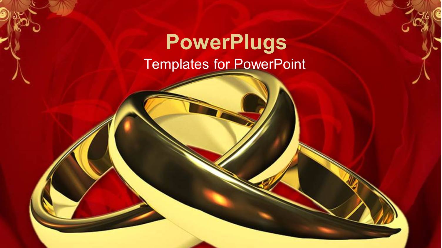 Two Linked Gold Wedding Rings on a Red Background