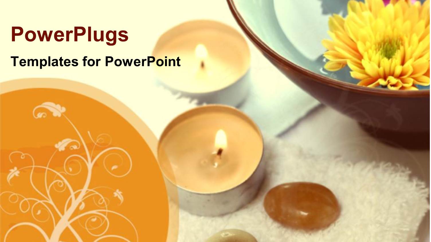 Two Lit Candle Stands and Ceramic Bowl Filled with Flower