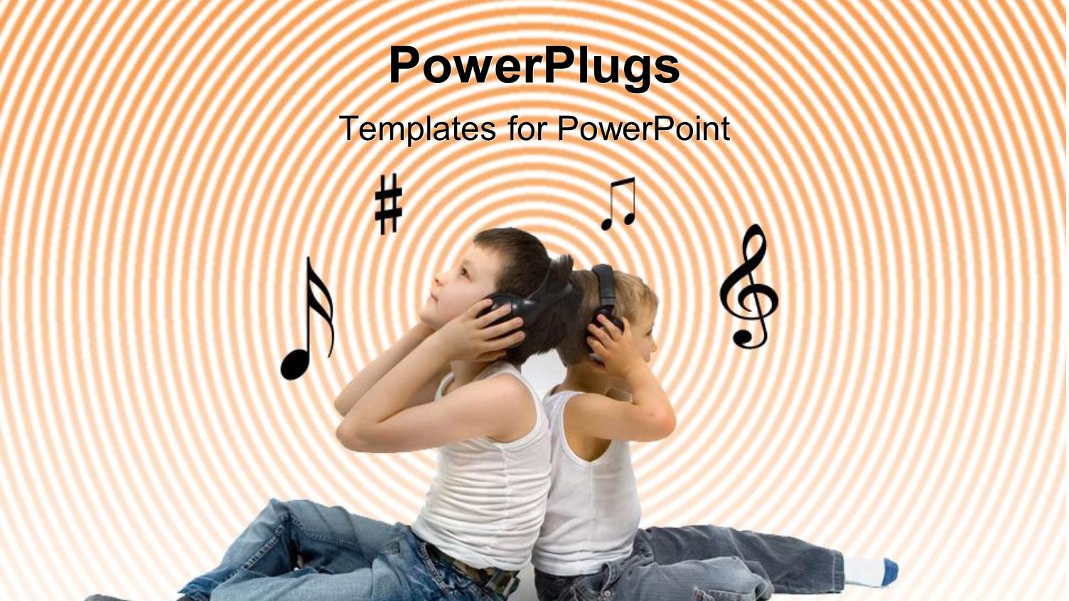 Two little Kids Sitting Back to Back with Headphones on Enjoying Music