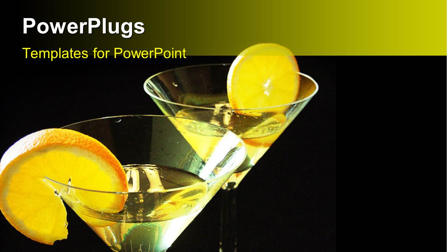 Two Martini Glasses with Lemon Slices and Black Background