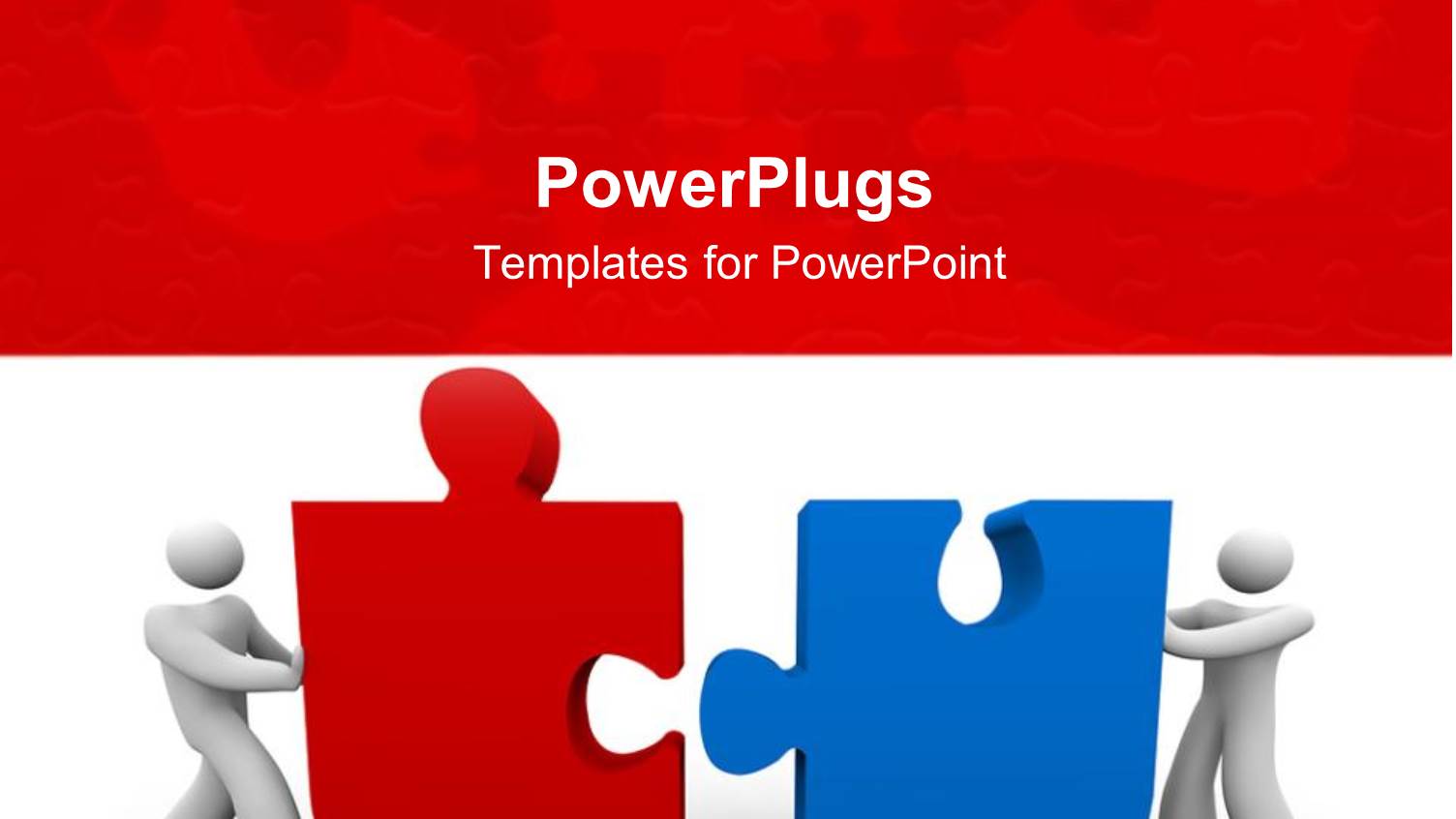 Two Men Pushing Red and Blue Puzzle Pieces Together