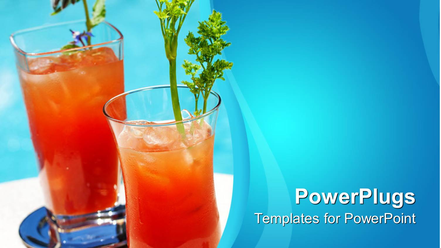Two Orange Cocktails with Ice in Blue Background