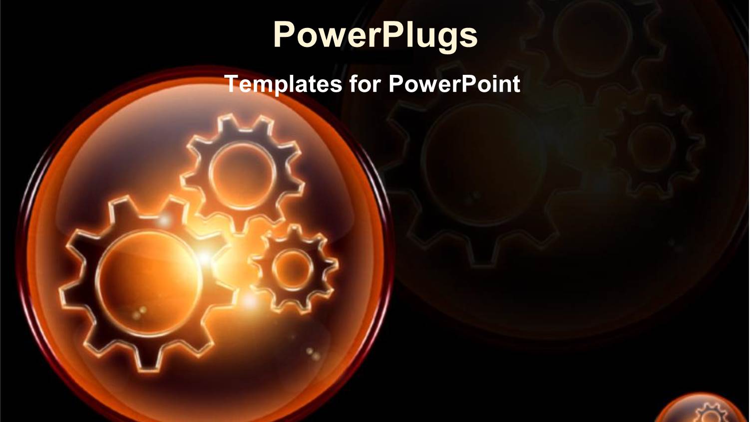 Two Orange Transparent Bulbs with Gears Inside on a Black Background