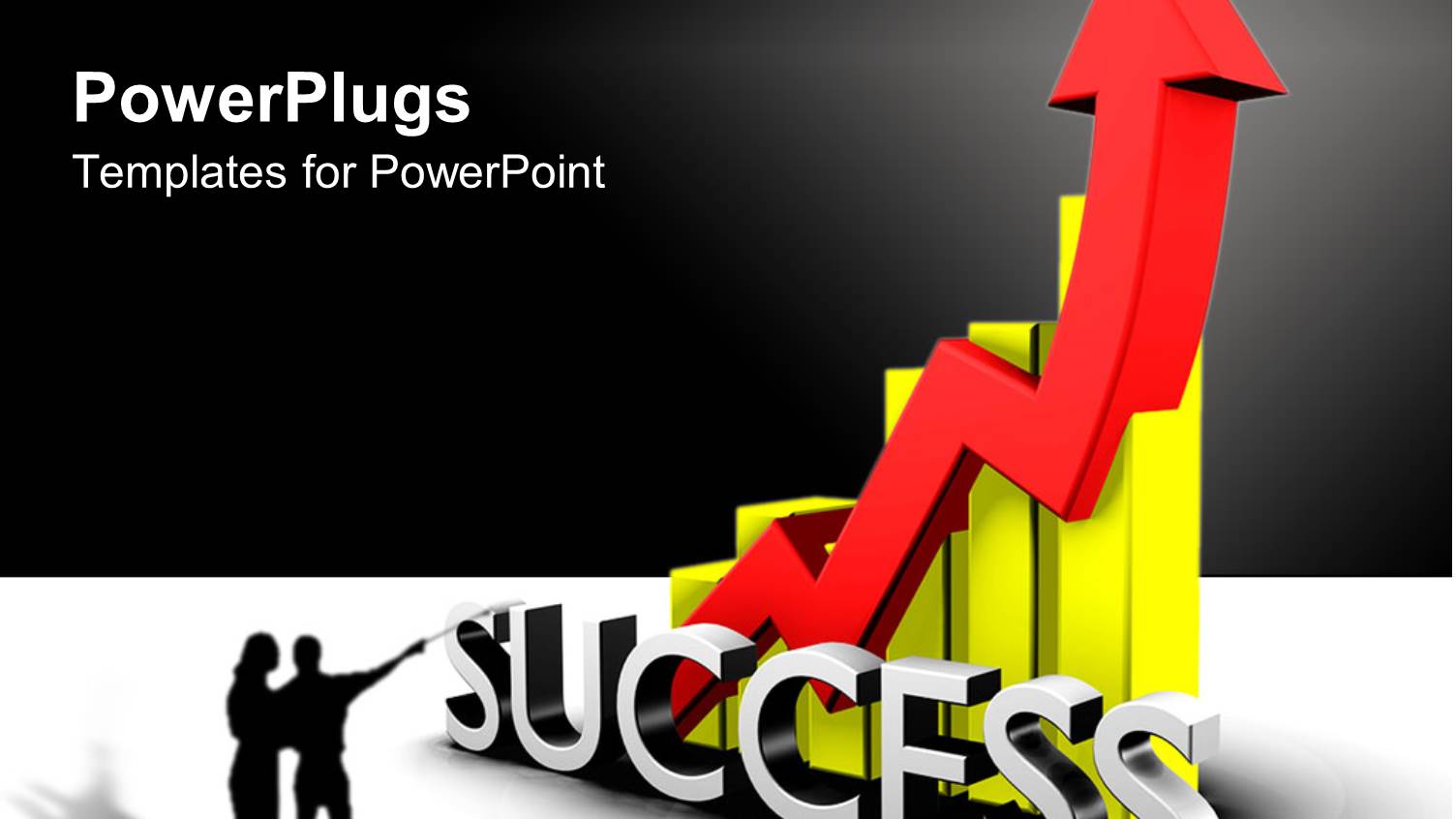 Two People Looking at a Yellow Bar Chart with Success Text