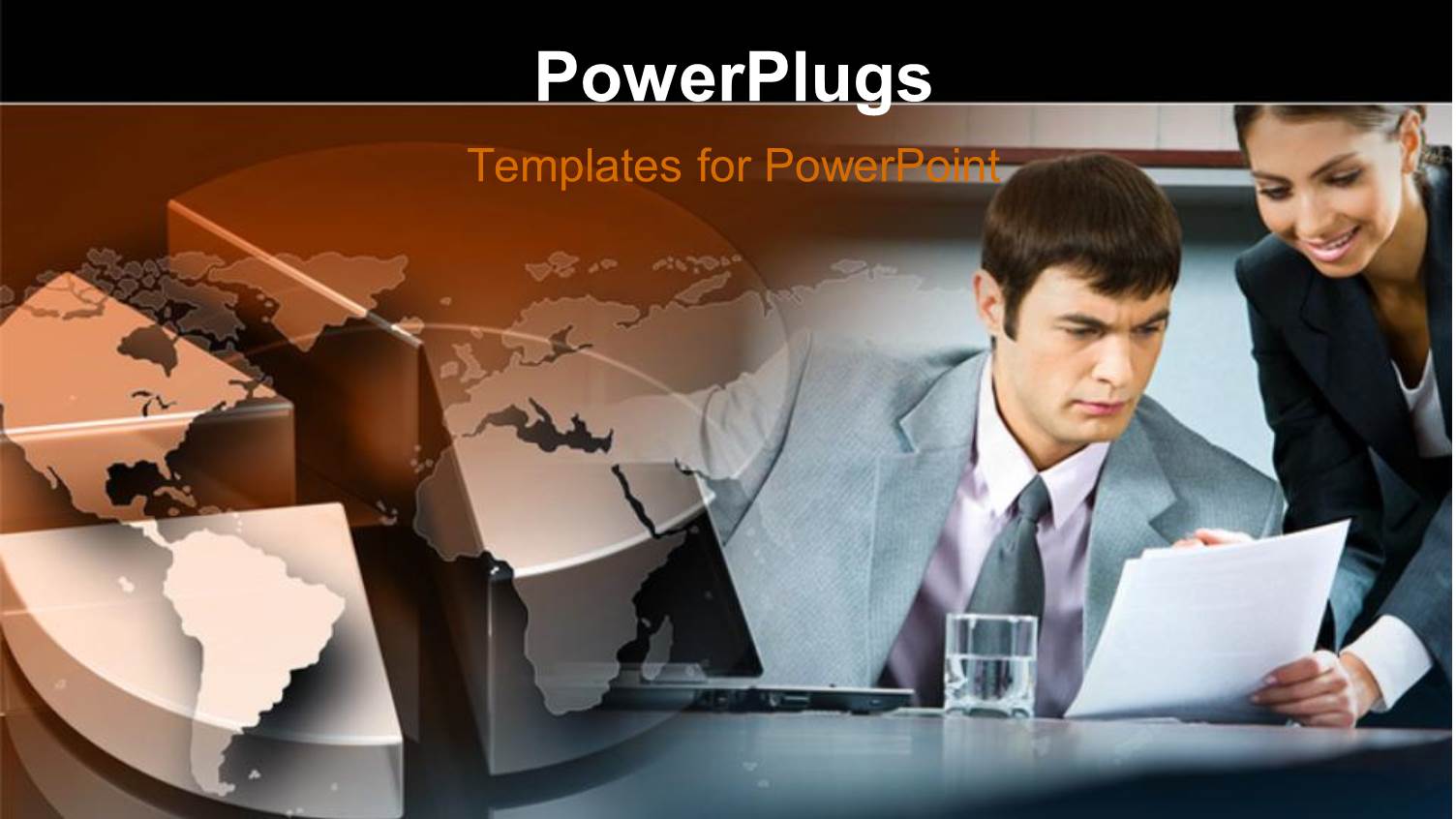 Two People in the Office with a Globe in the Background