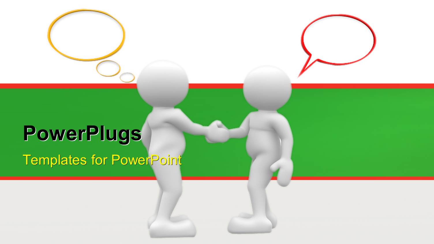 Two 3D Men Shake Hands with Speech Bubbles on White Background