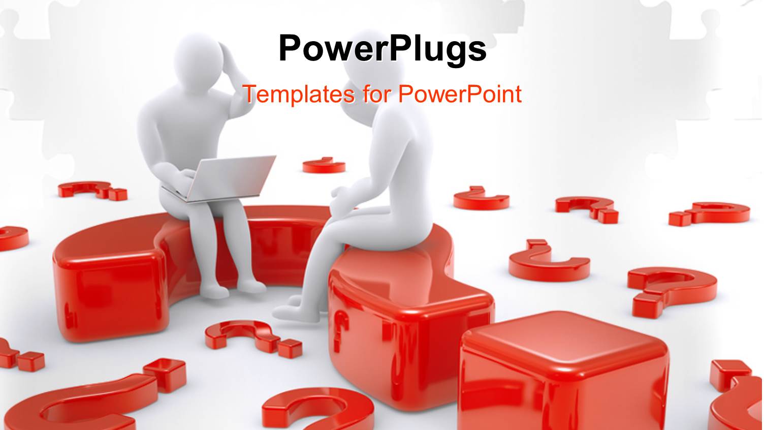 Two People Sitting on Question Mark with a Number of Question Marks in the Background