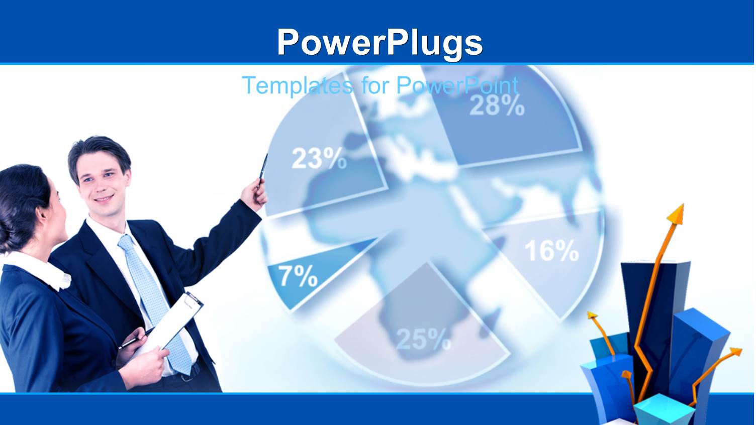 Two People Standing and Looking a Blue Colored Pie Chart