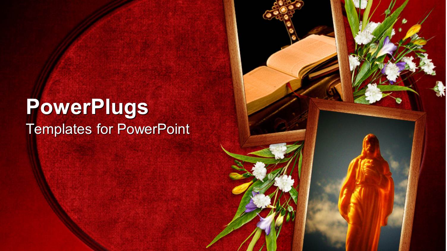 Two Picture Frames of Jesus and a Bible and a Cross