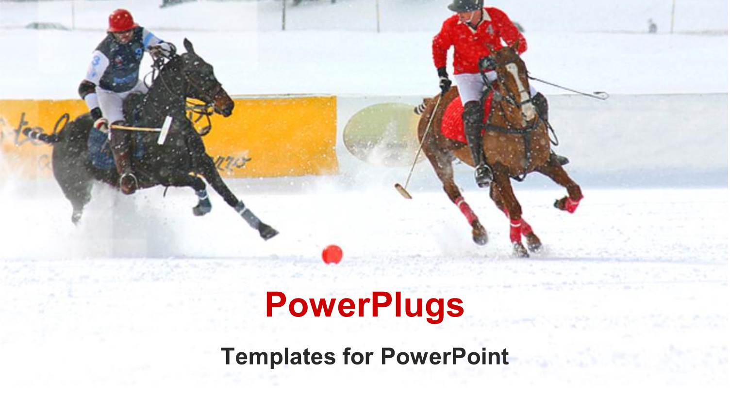 Two Polo Players Playing a Game on White Snow