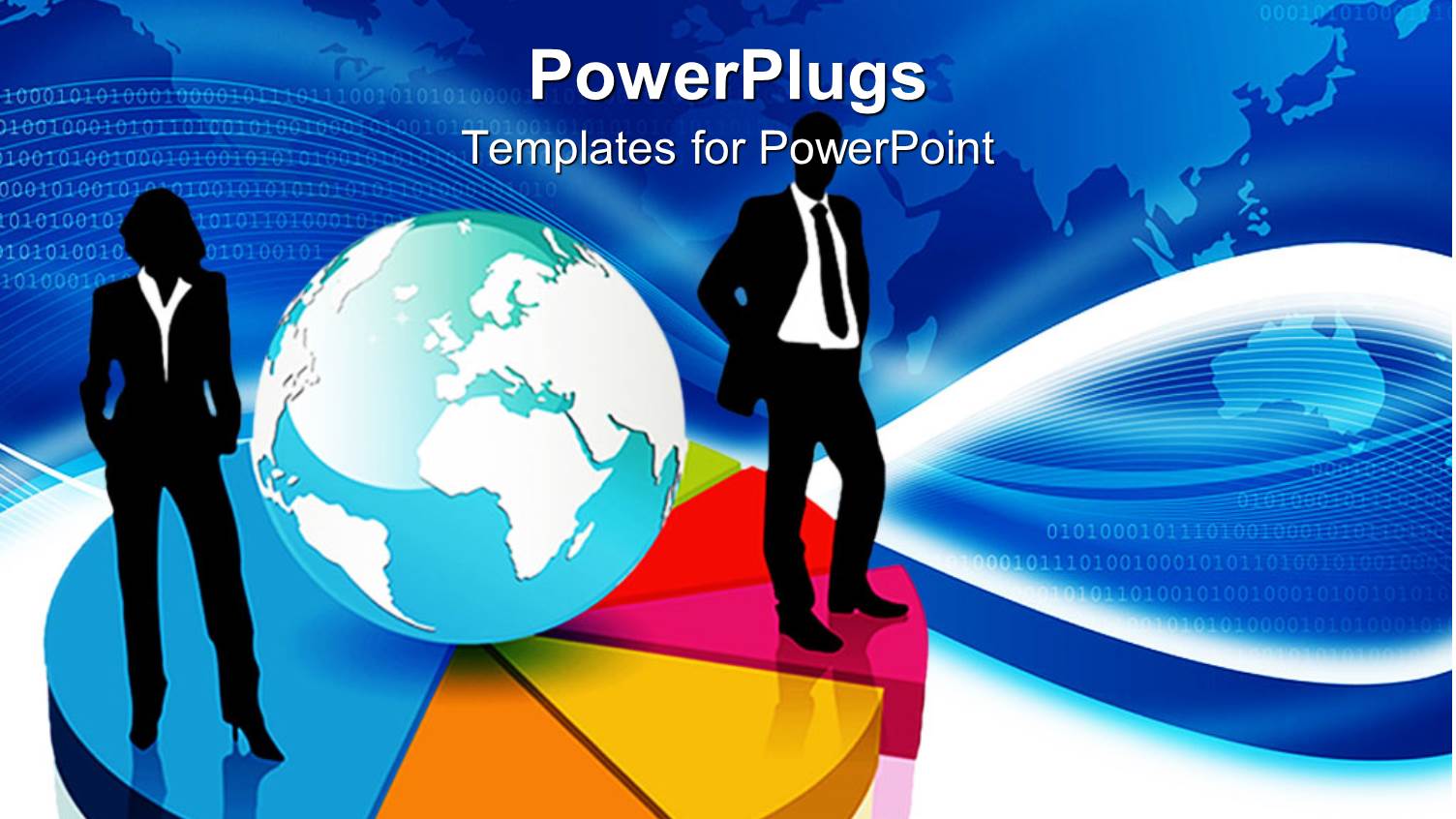 Two Professionals Standing on a Pie Graph