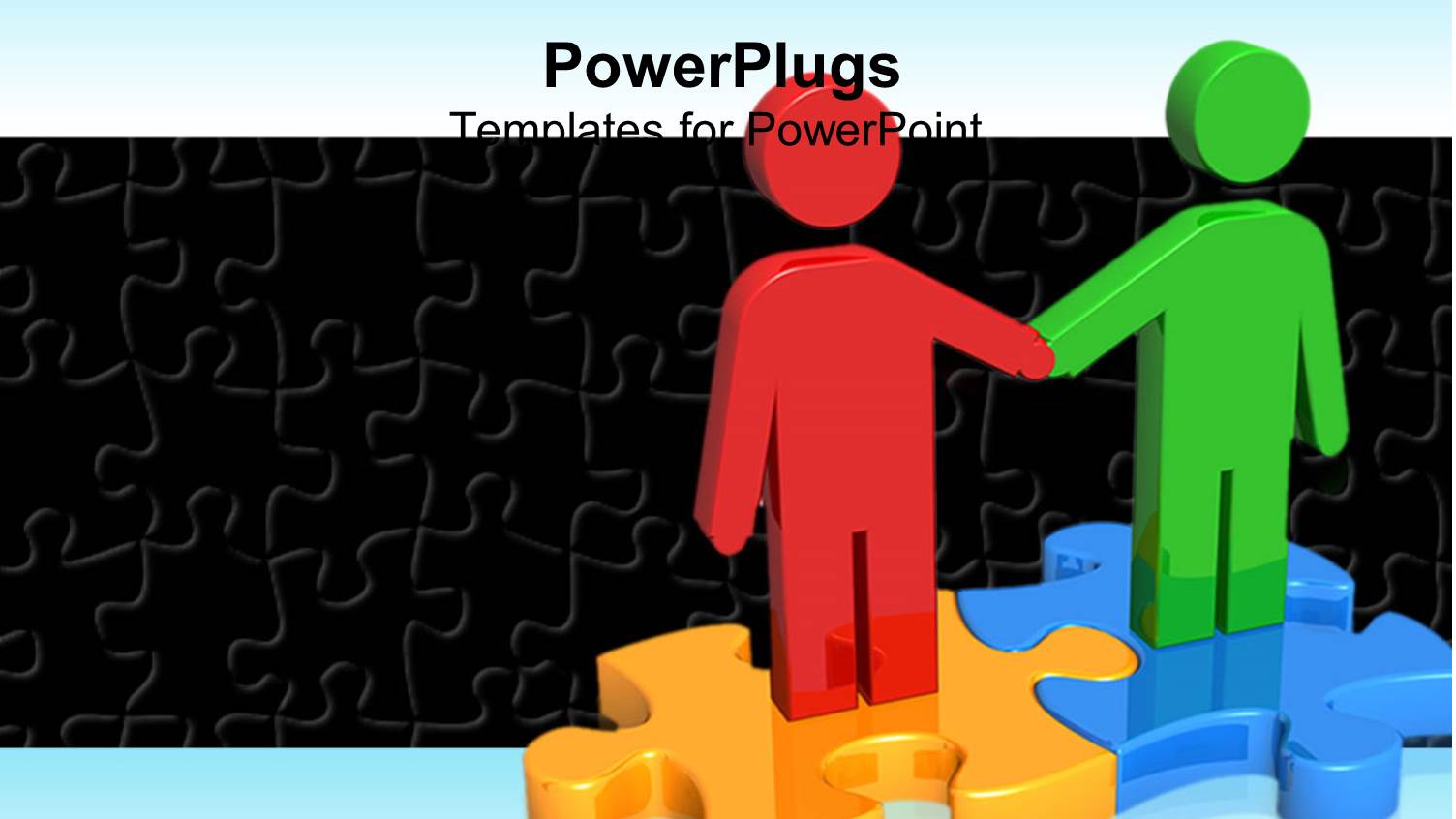 Two Red and Green Figures on Two Puzzle Pieces