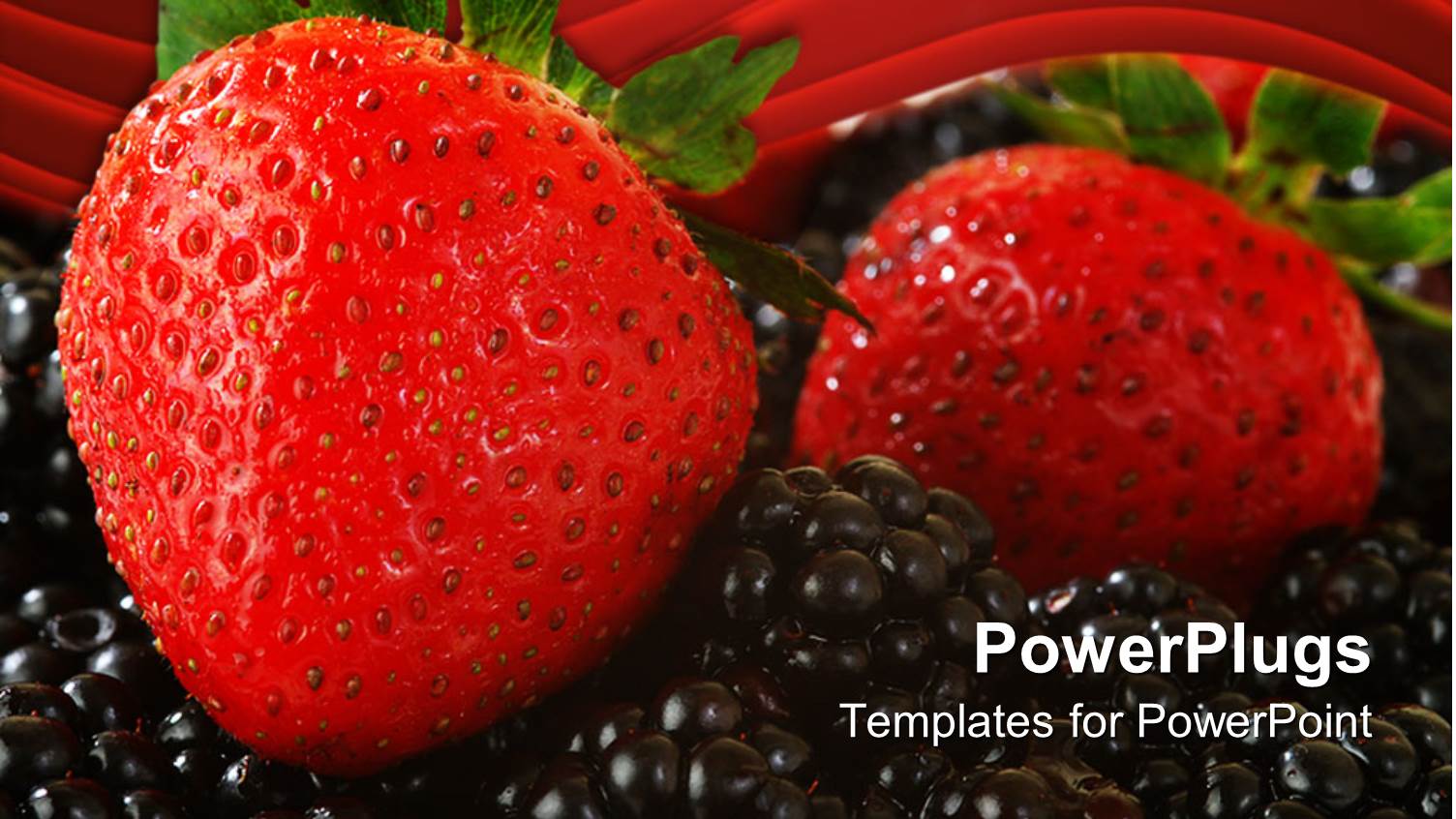 Two Ripe Red Strawberries in Pile of Blackberries