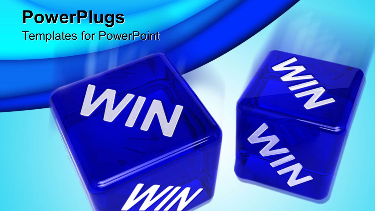 Two Semi Transparent Blue 3D Dice with Win Word Print on Each Side