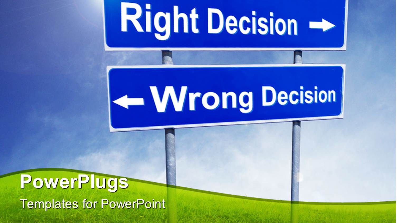 Two Sign Posts with Right Decision Arrow to Right and Wrong Decision Arrow to Left