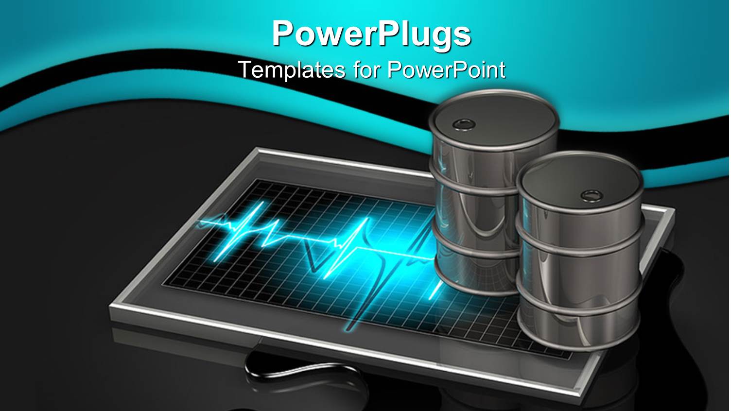 Two Silver Metal Oil Barrels on Top of Device with Glowing Pulse Graphic on Oil Blot and Oil Drop