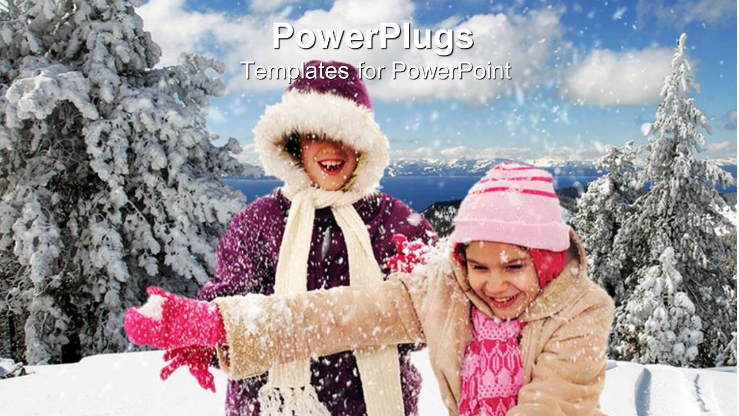 Two Smiling Humans in Winter Coats  Smiling and Playing in Snow