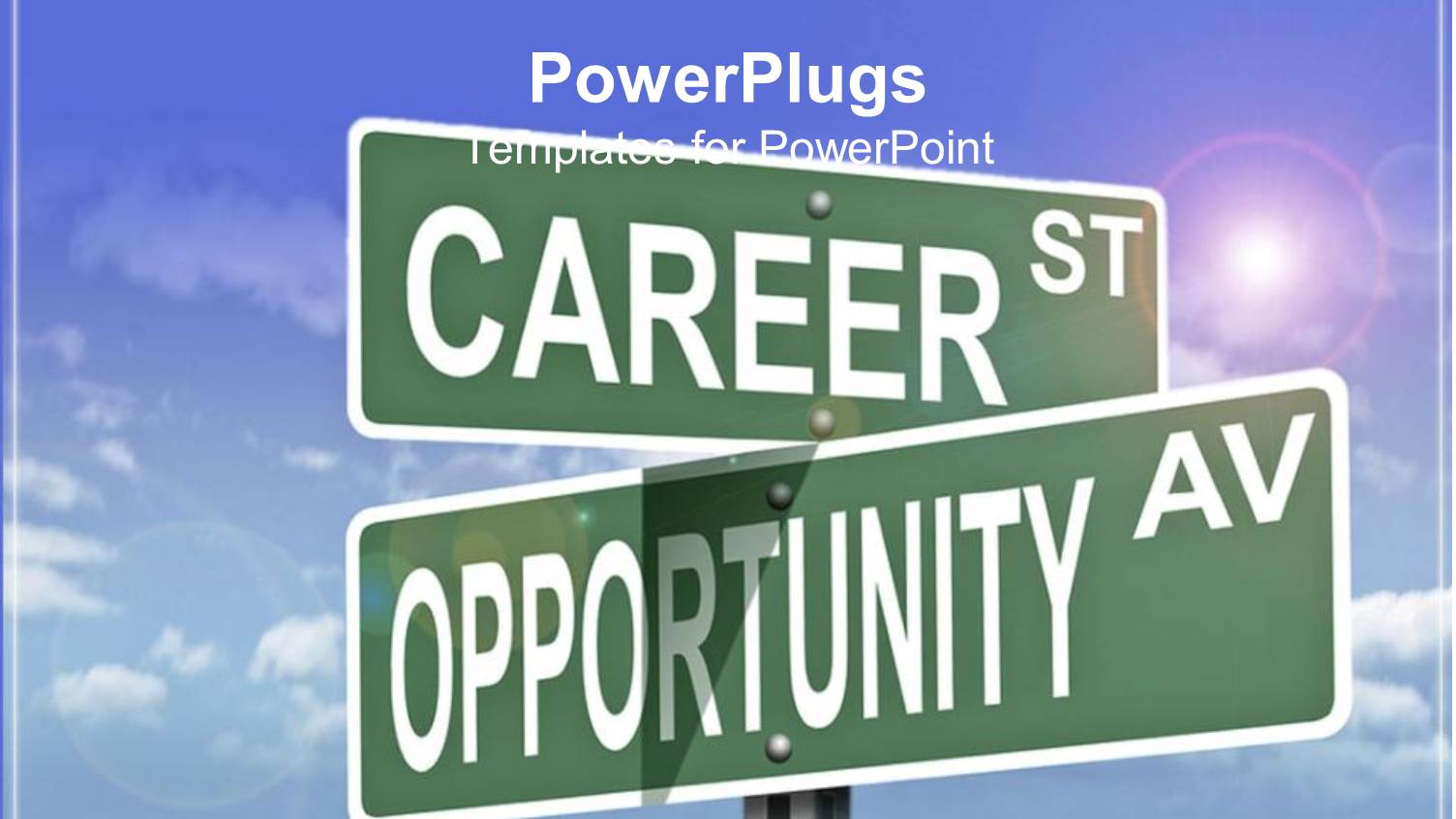Two Street Sign Posts with Career St and Opportunity Av on Blue Sky Background