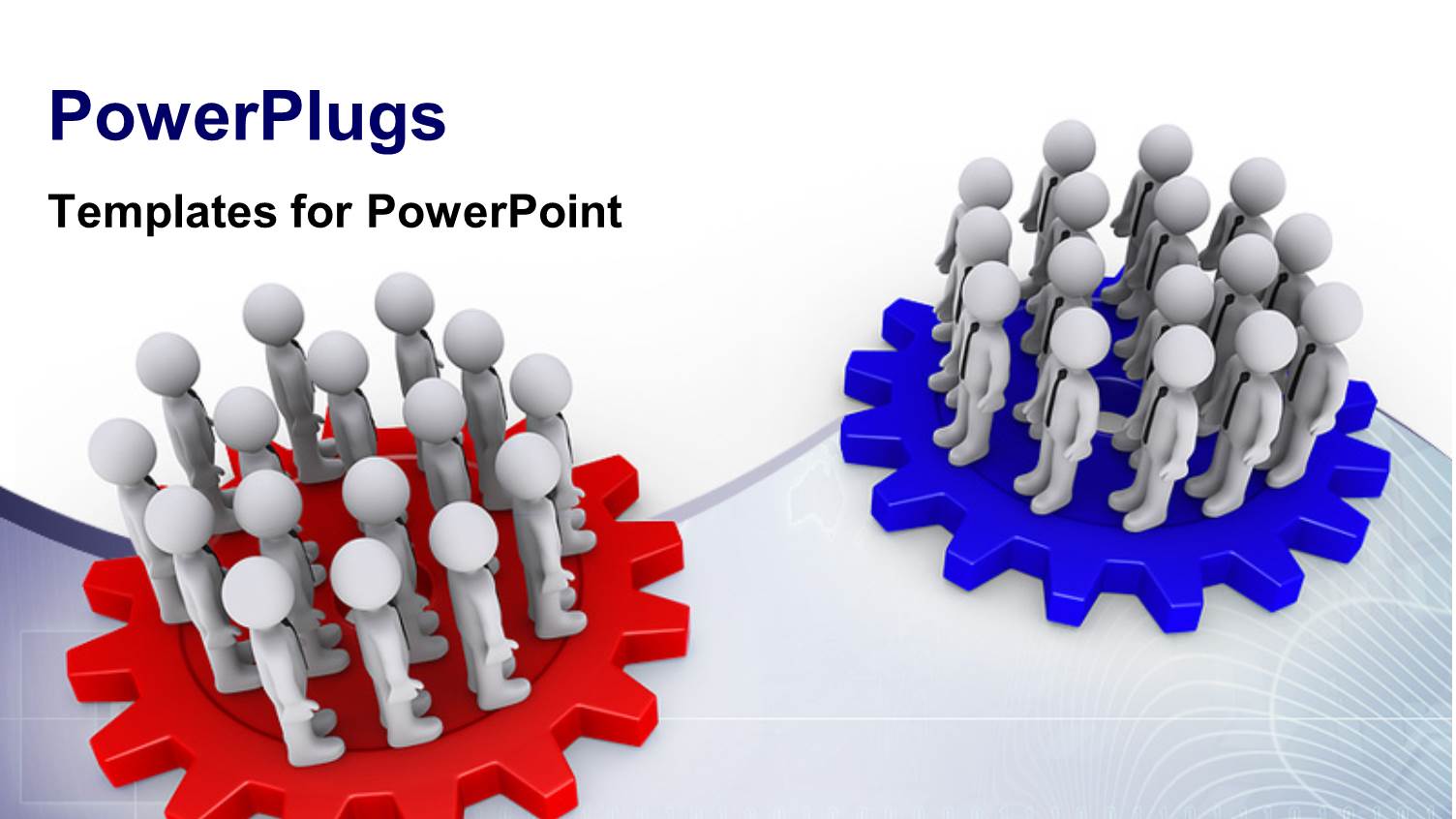 Two Teams Standing on Red and Blue Colored Cogwheels Face Each other