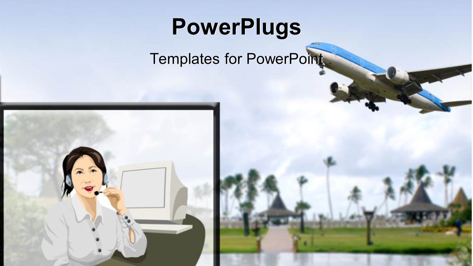 Two Tiles with a Lady Spaeking on her Headset and an Airplane