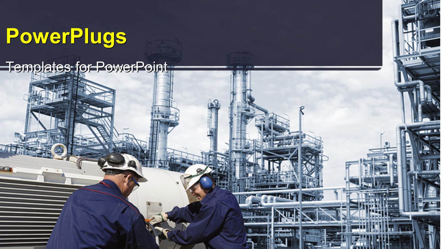 Two Uniformed Engineers Working on a large Oil Industry