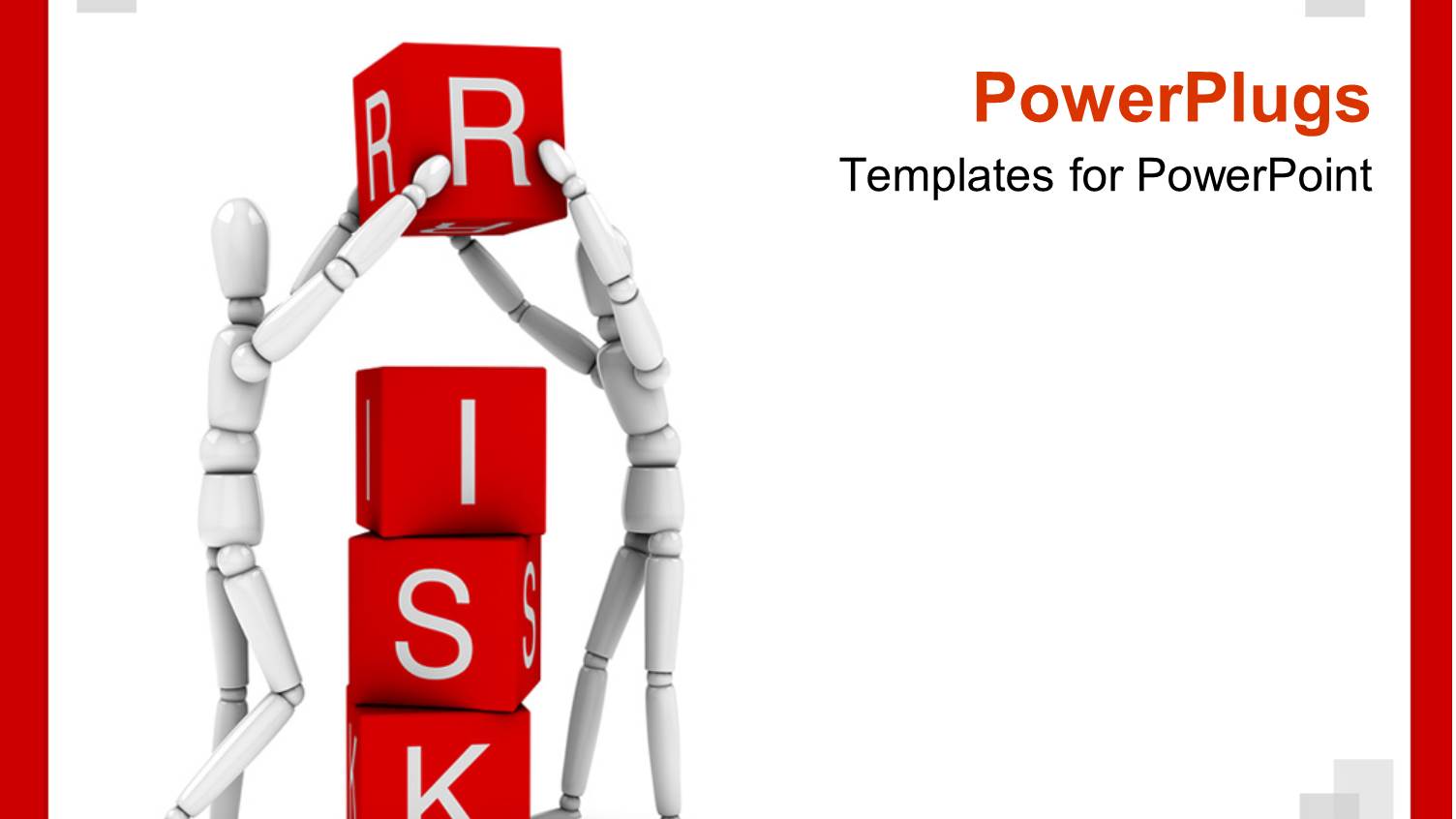 Two White 3D Figures Working in Team to Form the Word Risk Written on Red Cubes