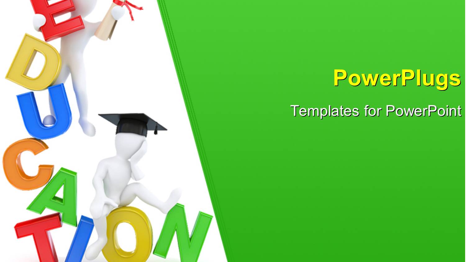 Two White Figures with Scrolls Wearing Graduation Caps and Multicolored Word Education