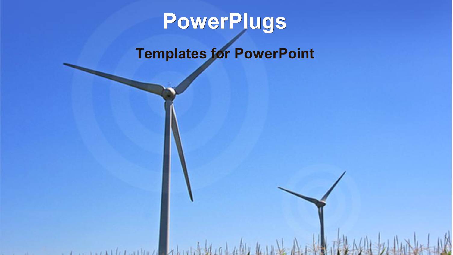 Two Windmills on a Grassy Field and Circular Shapes Depicting Rotation of Windmills on Blue Sky Background