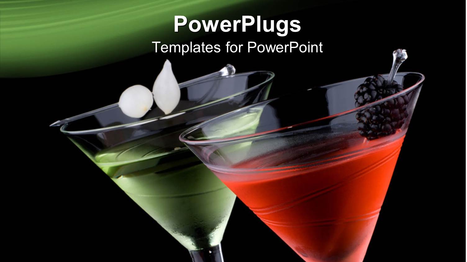 Two Wine Glasses with Classical Martini on Black Background