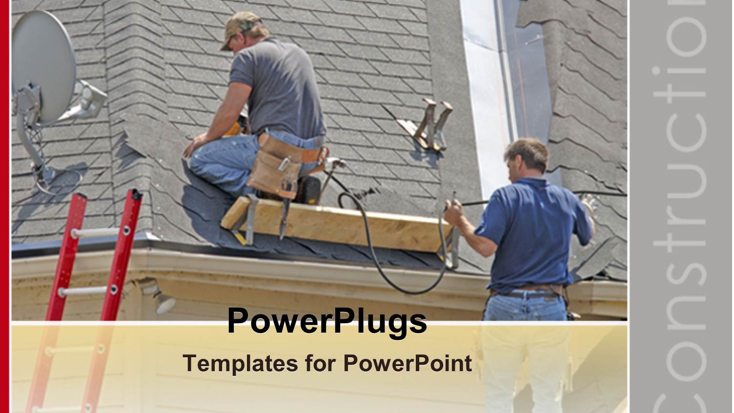 Two Workers and a Stair Working on a House Roof