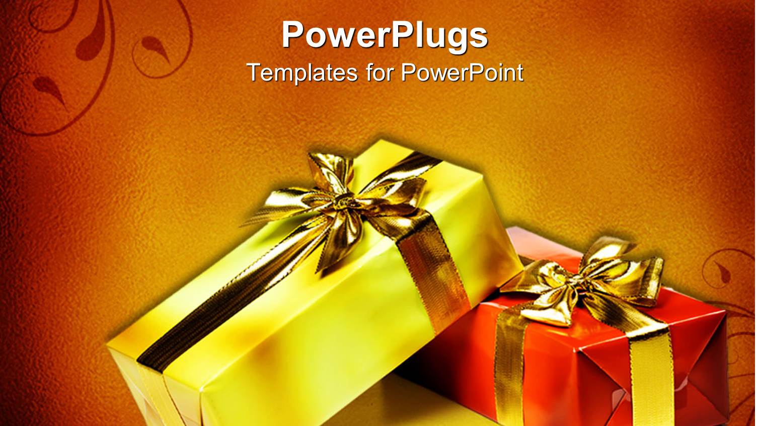Two Wrapped Gifts with Bow in Red and Golden Background