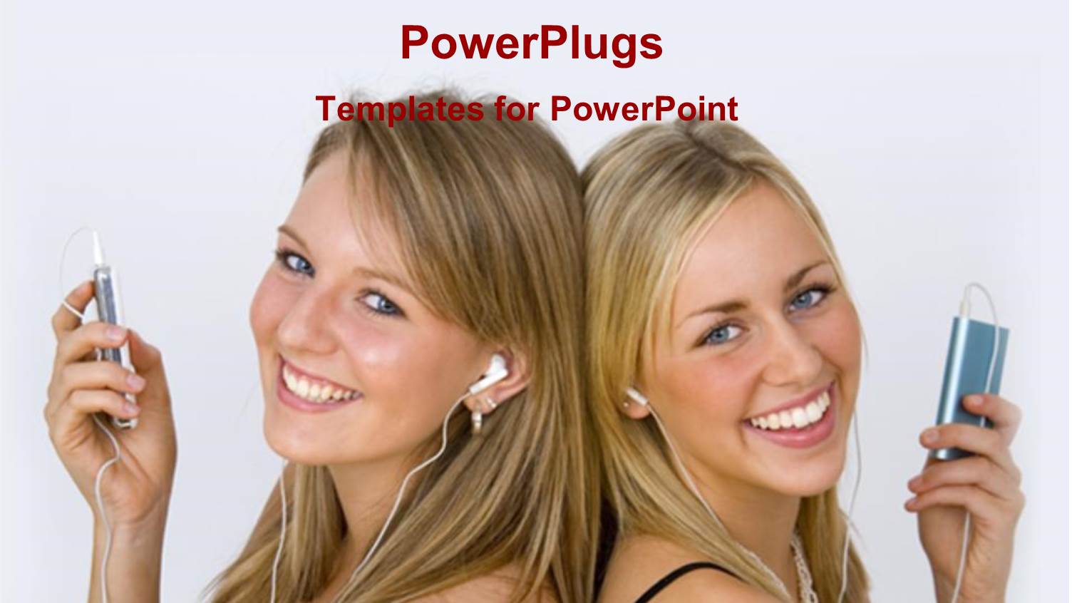 Two Young Blond Girls Back to Back Listening to Music with Ipod and Headphones