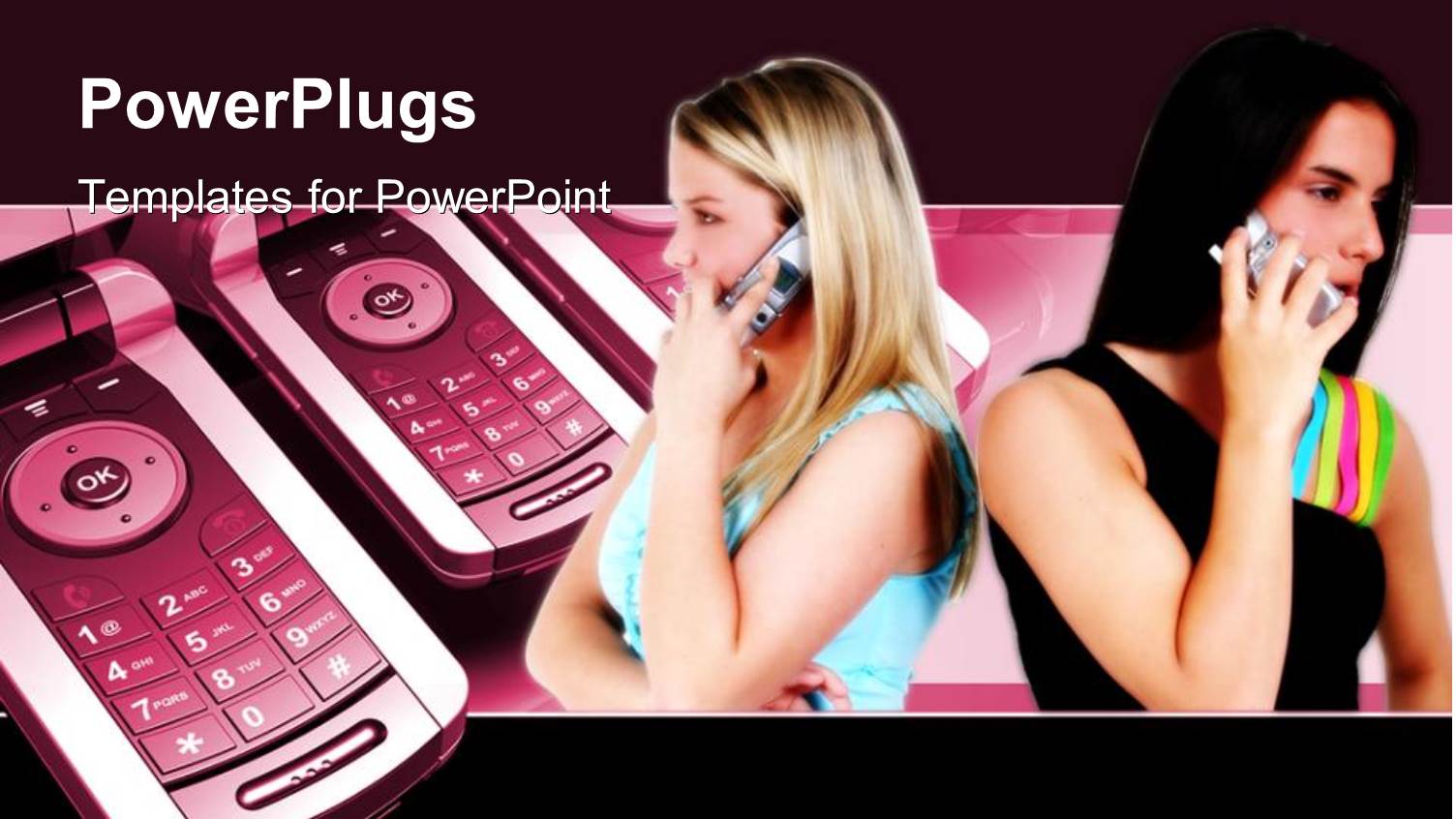 Two Young Girls Making Phone Calls with Cell Phone in Background