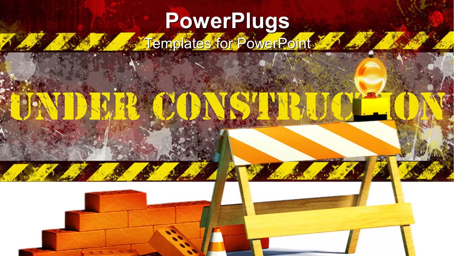 Under Construction Word with Construction Site Barrier and Bricks