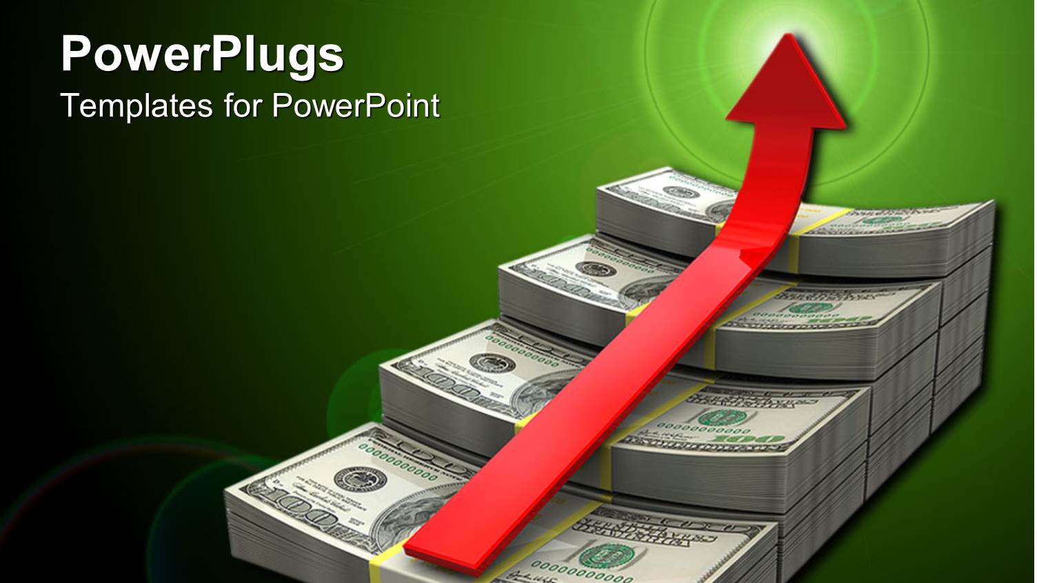 Upward Pointing Red Arrow Resting on Progressively Higher Stacks of Hundred Dollar Bills