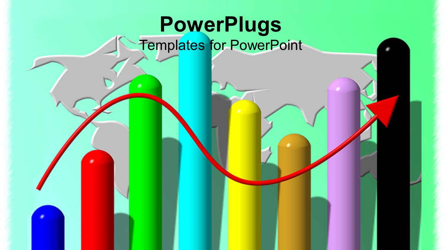 Upward Trend Red Arrow with Bar Graph and Stylized World Map