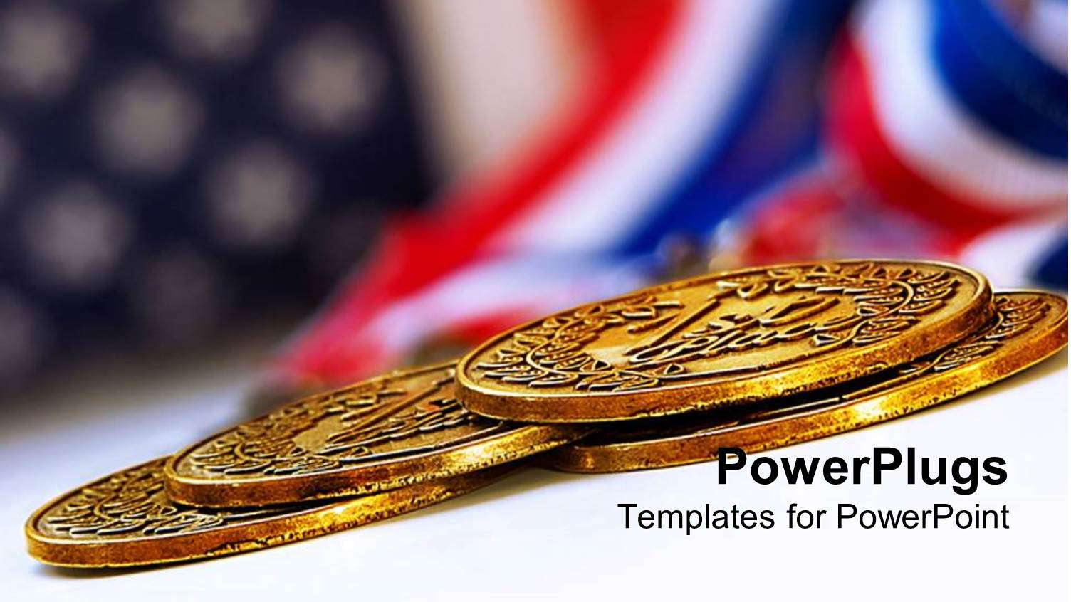 USA Flag Background with Four Gold Medals in Front, us Financial Power