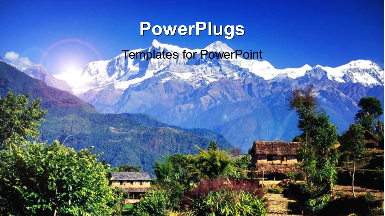 Valley Between Mountains with small Houses and Trees