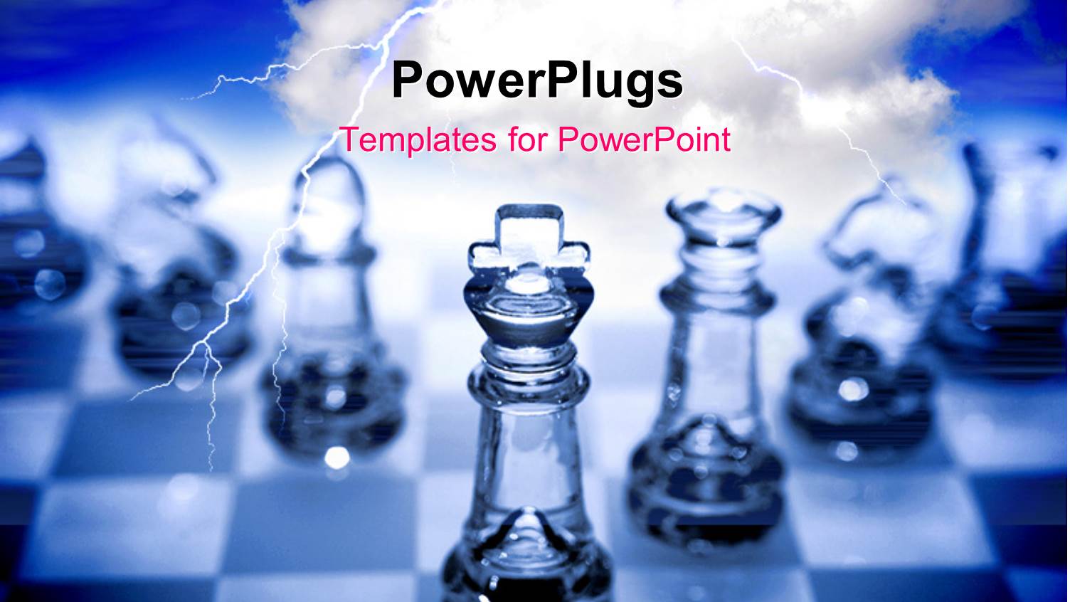 Various Chess Pieces Made of Glass with Bluish Background