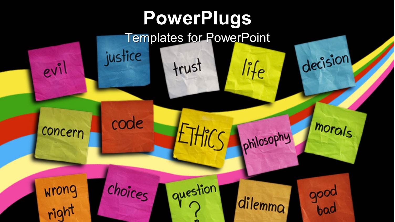 Various Colored Sticky Notes with Words Related to Ethics and Life