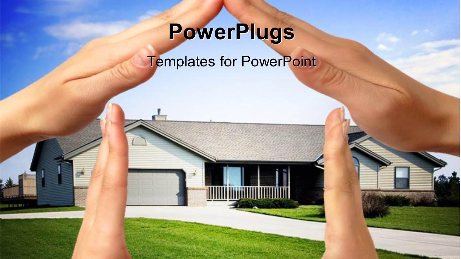 Various Hands Representing the Shape of the House with Clouds in the Background