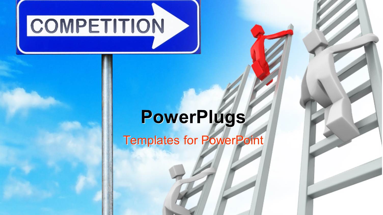 Various People Climbing the Ladders with Cloud Sin the Background and Place for Text