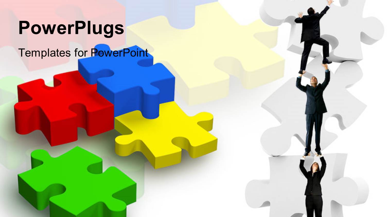 Various Puzzle Pieces with a Team of People