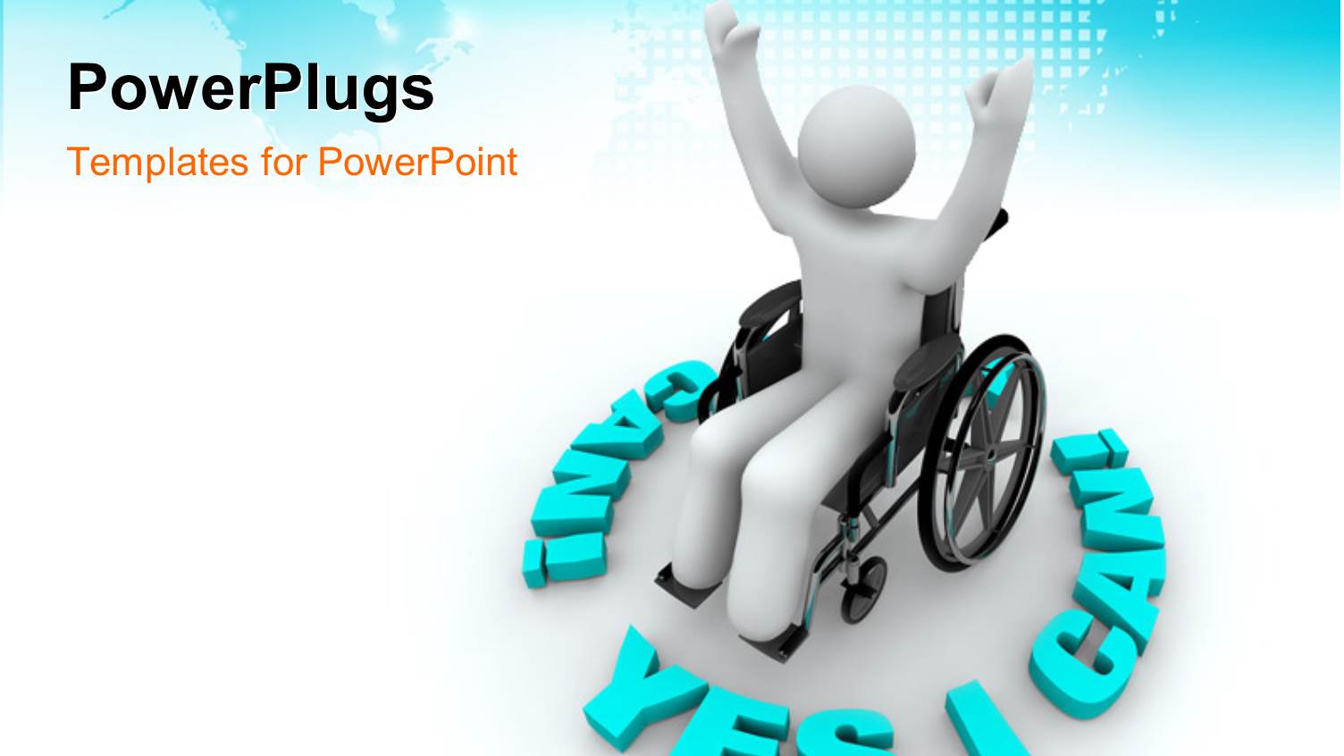 Victorious White Figure in Wheelchair Surrounded by Words Yes i can