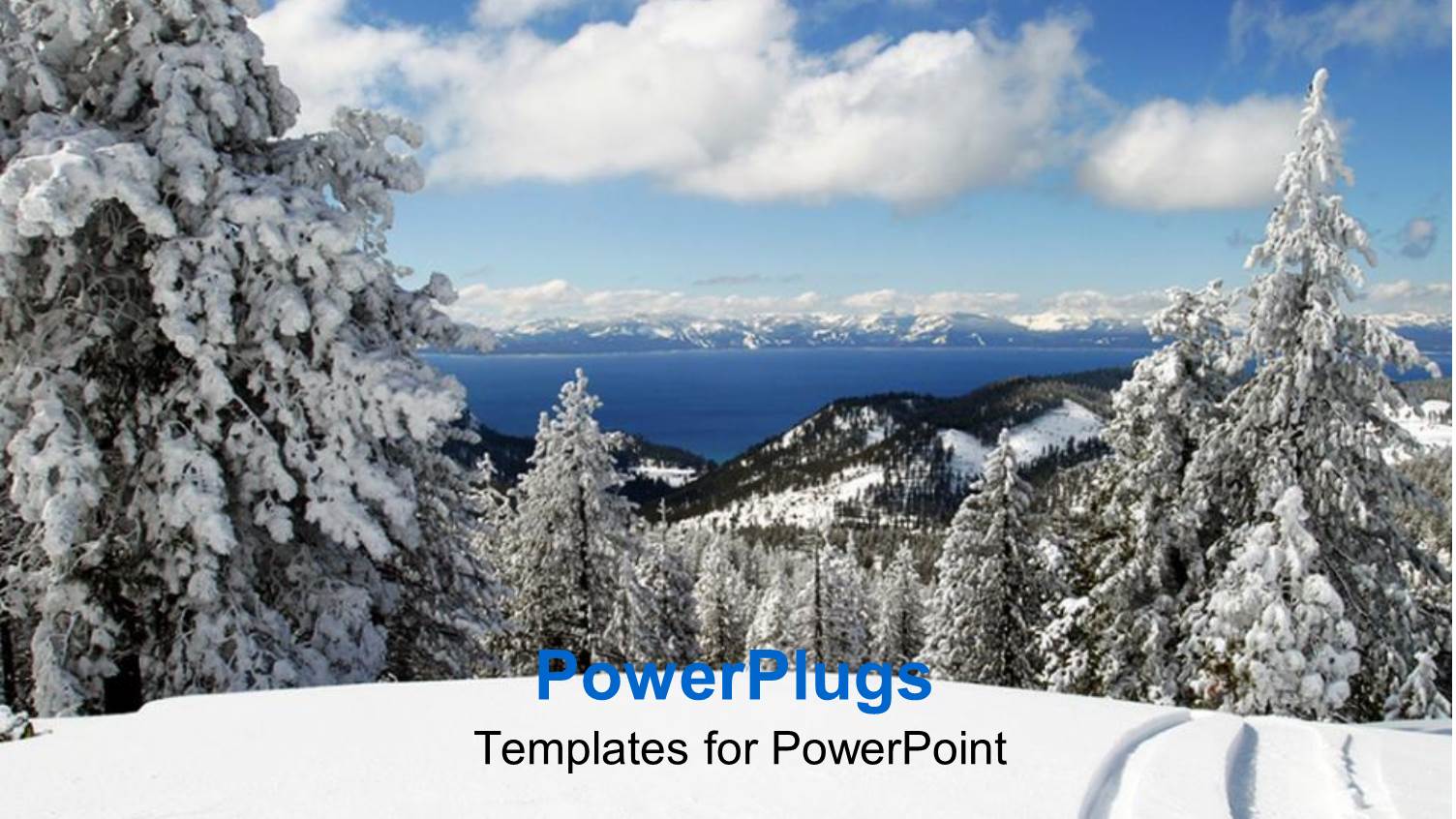 View of Lake Tahoe and Snowy Trees with More in Horizon