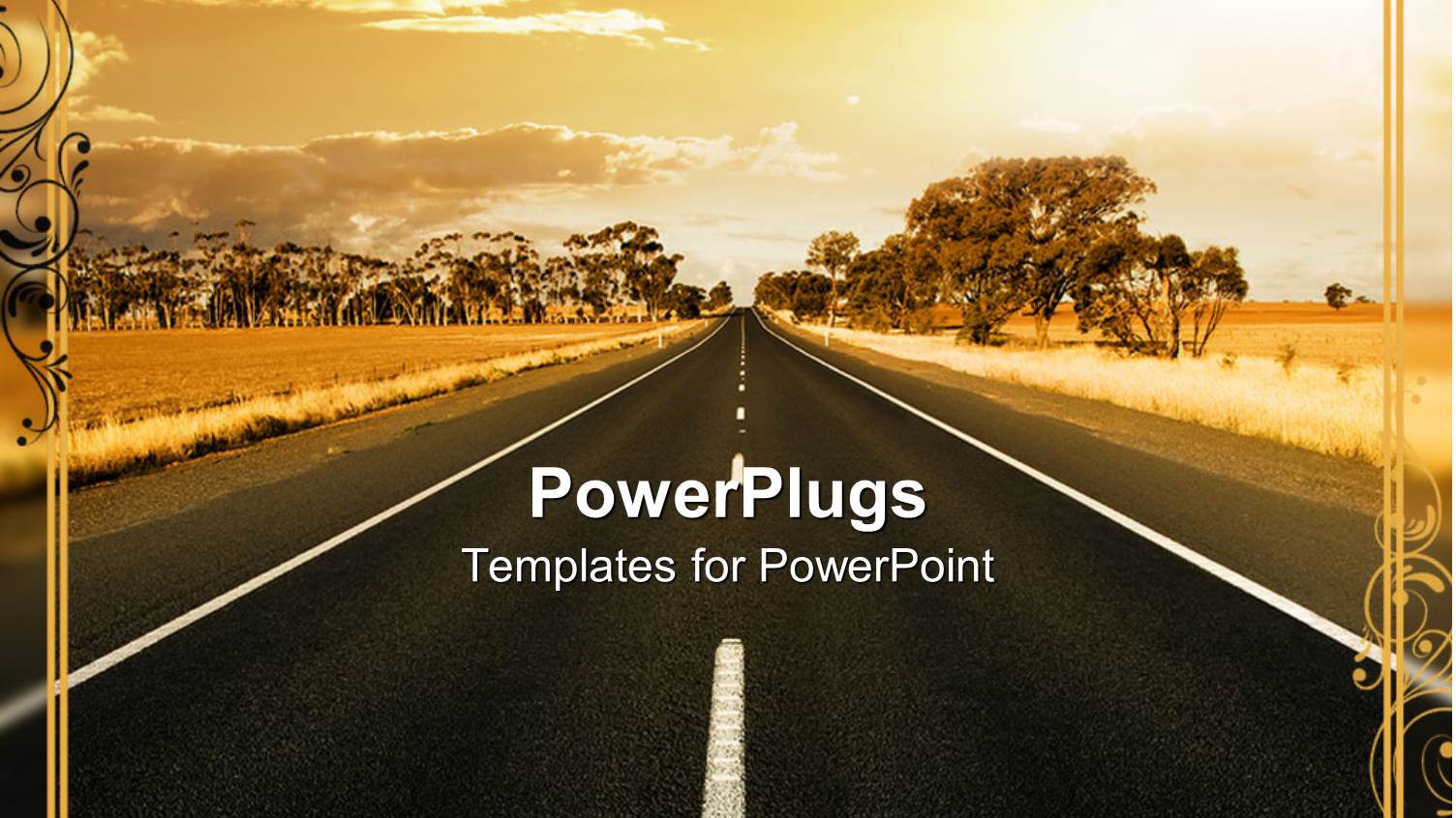 Vintage Depiction of Road Going Through a Field and Trees in the Background