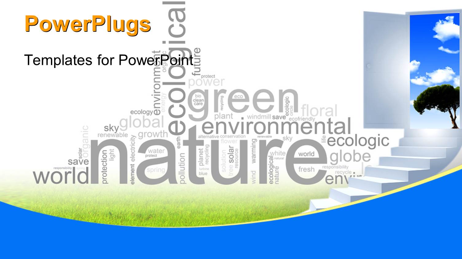 Environmental Preservation Depiction with Step Leading to Blue Cloudy Sky