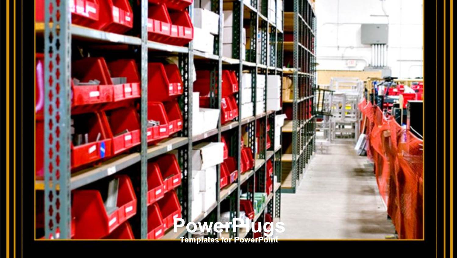 Warehouse Work, Red Bins Placed in Warehouse Isles