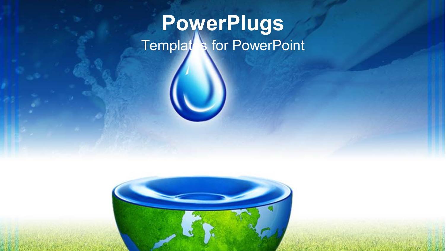 Water Drop Above Half Globe Holding Water with Blue Sky and Green Grass Background