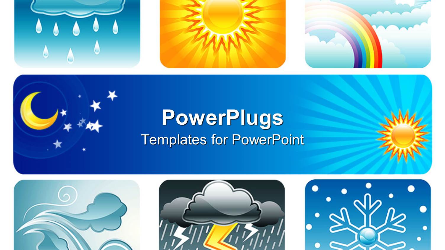 Weather Theme on White Background Showing Six Depictions Related to Weather
